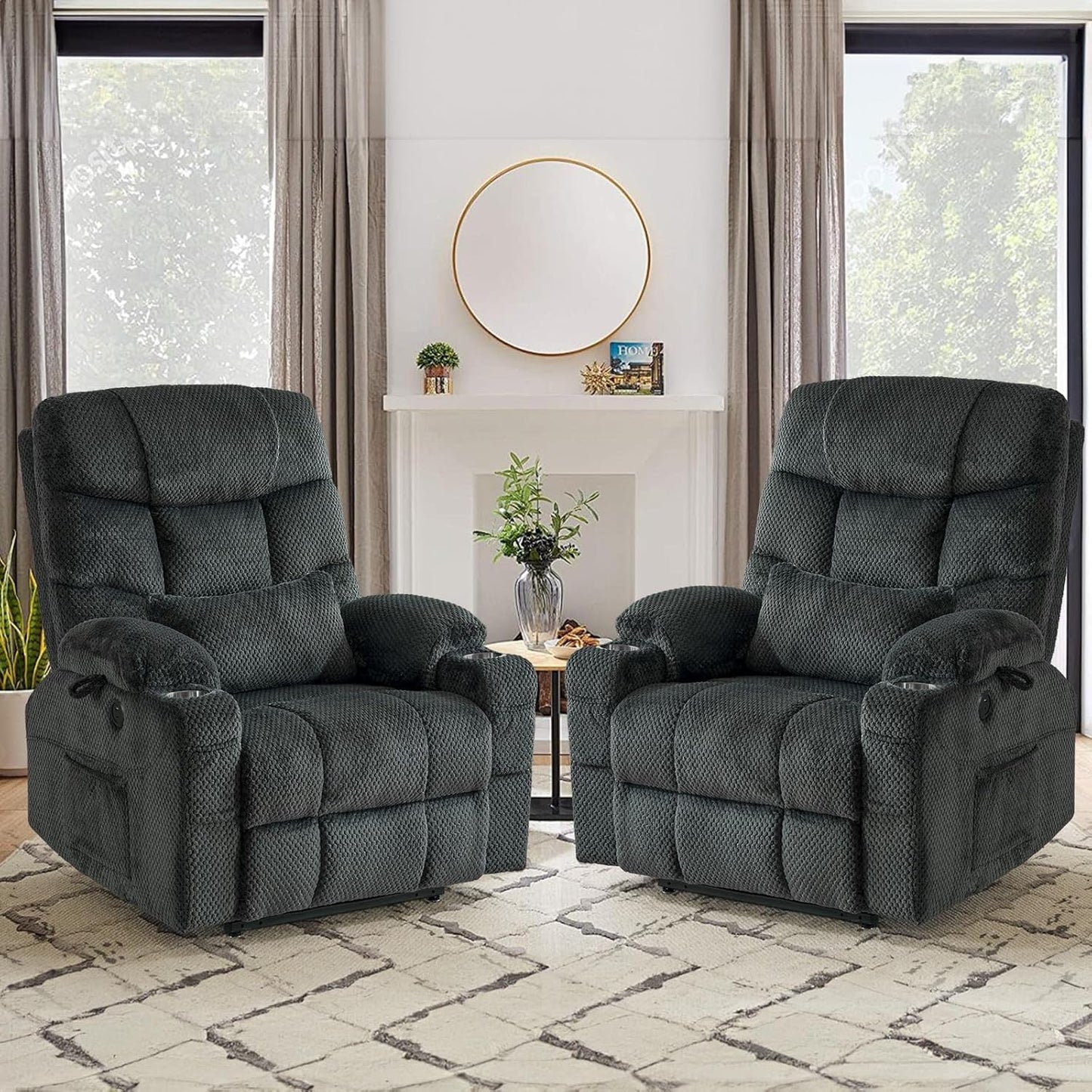 Large Dual Motor Lay Flat Power Lift Recliner Chair Set of 2 for