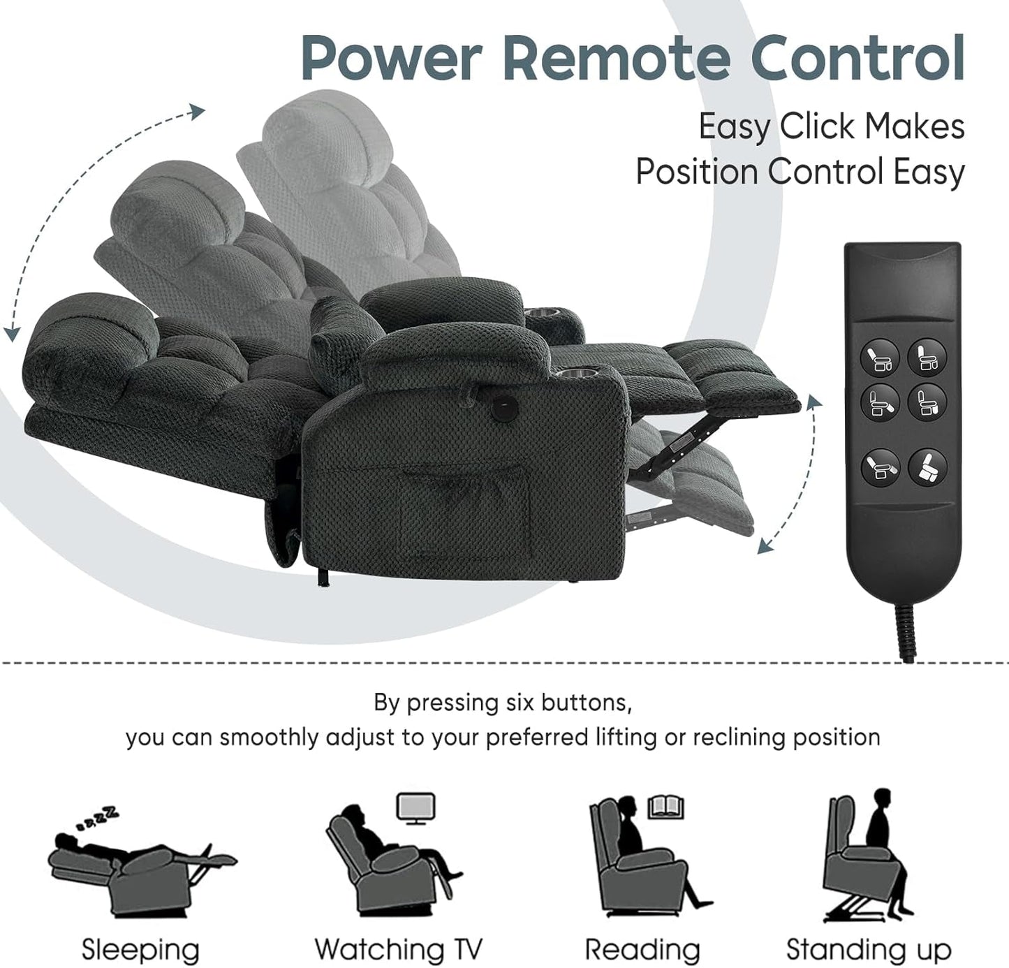 Large Dual Motor Lay Flat Power Lift Recliner Chair Set of 2 for