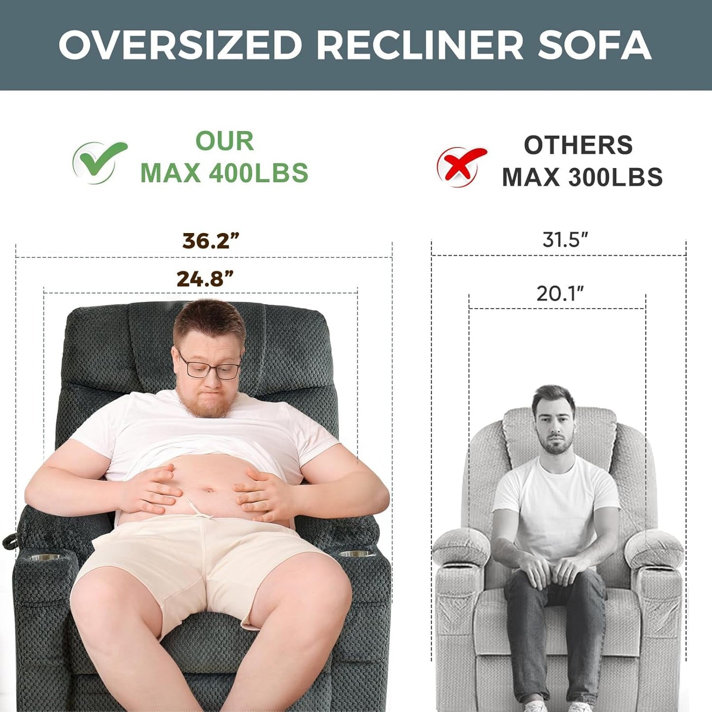 Large Dual Motor Lay Flat Power Lift Recliner Chair Set of 2 for