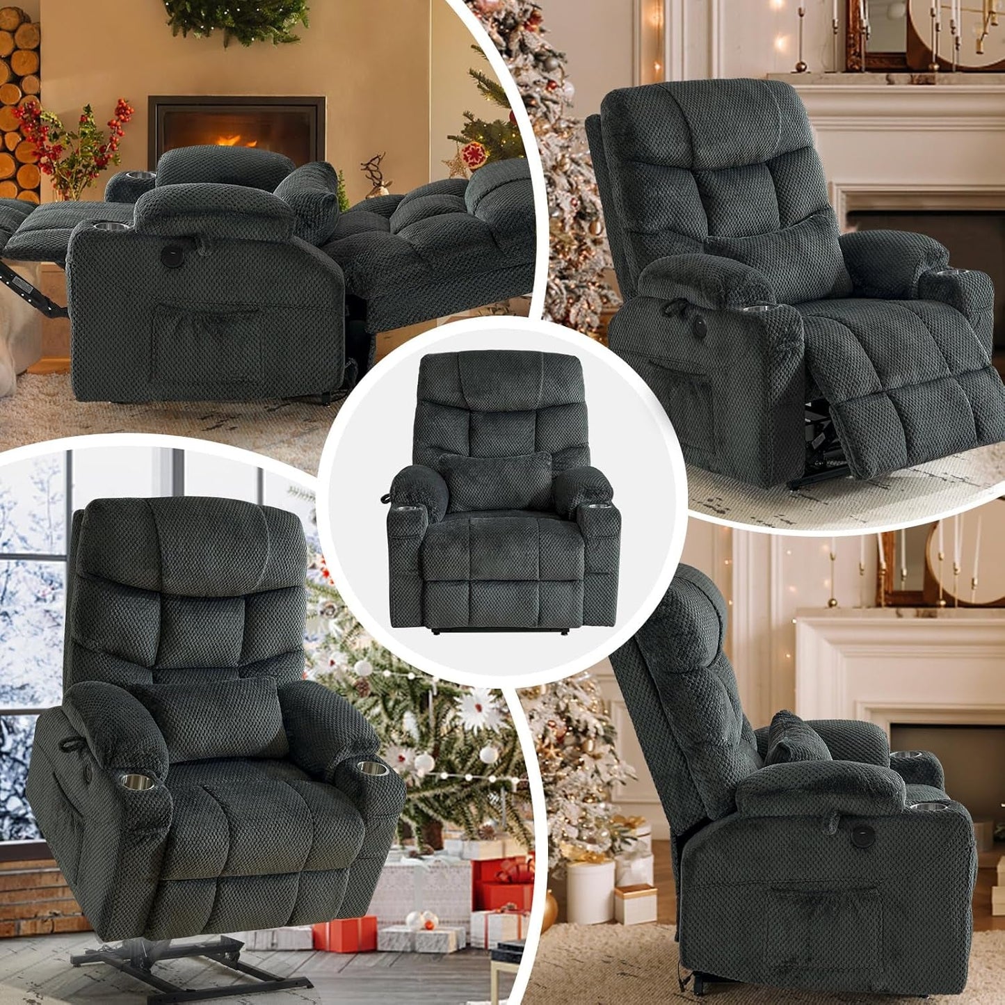 Large Dual Motor Lay Flat Power Lift Recliner Chair Set of 2 for