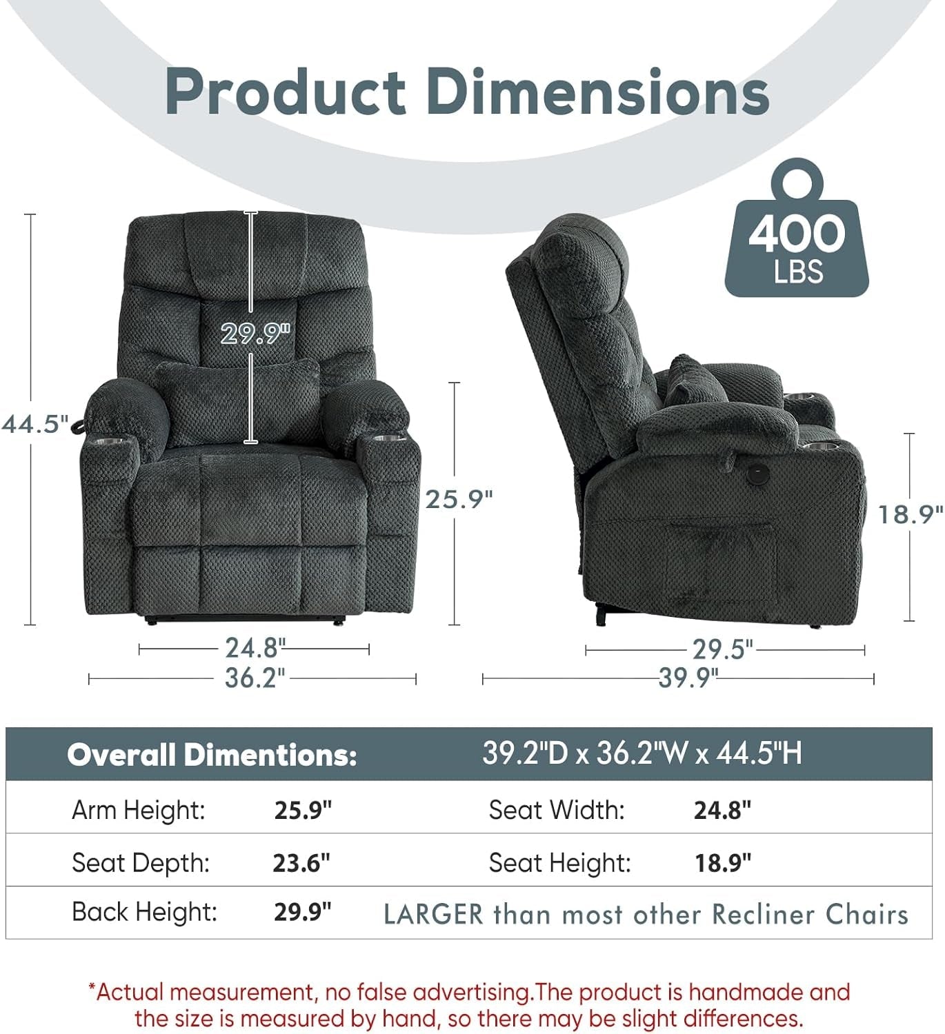 Large Dual Motor Lay Flat Power Lift Recliner Chair Set of 2 for