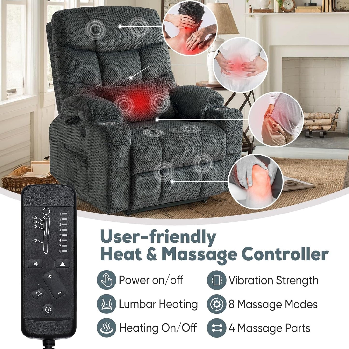 Large Dual Motor Lay Flat Power Lift Recliner Chair Set of 2 for